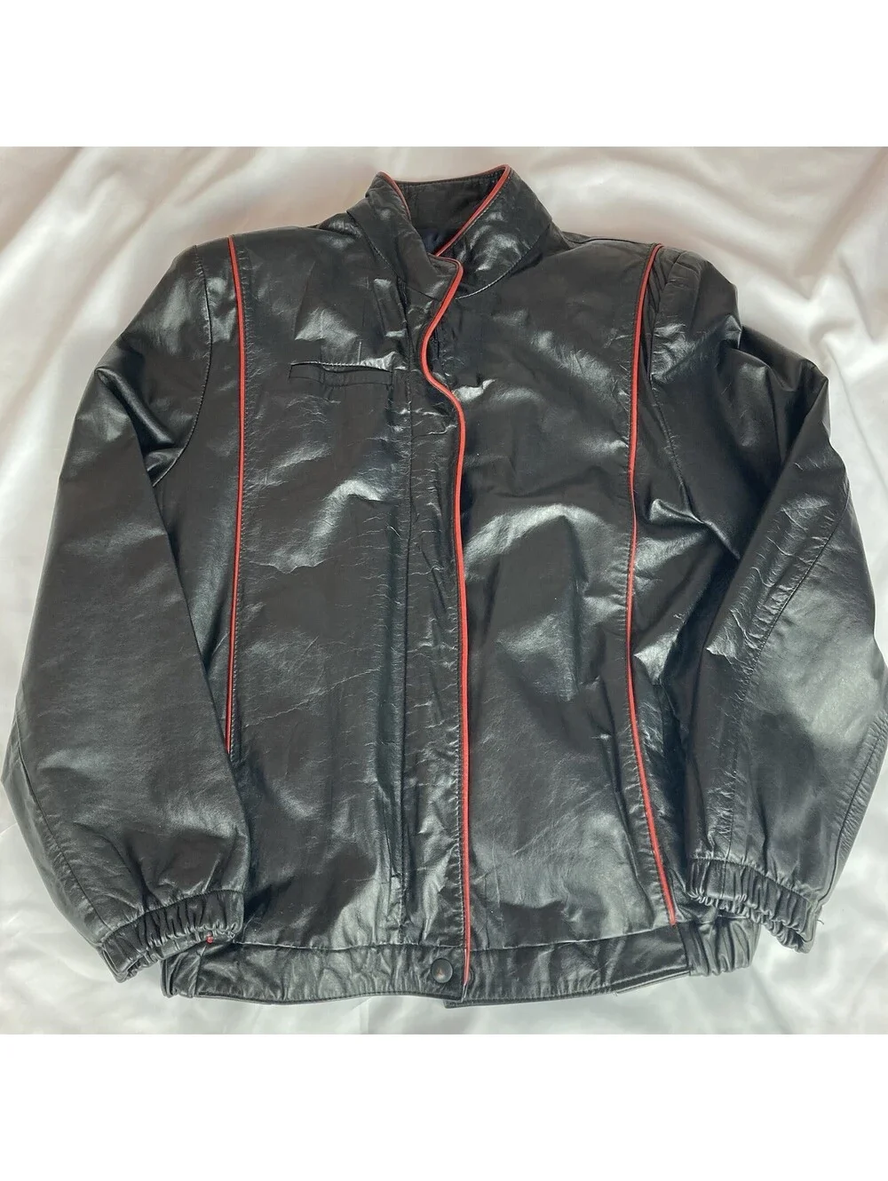 Women’s Size 10 Cordovan The Fashion Look Genuine Leather Jacket Black Red Trim